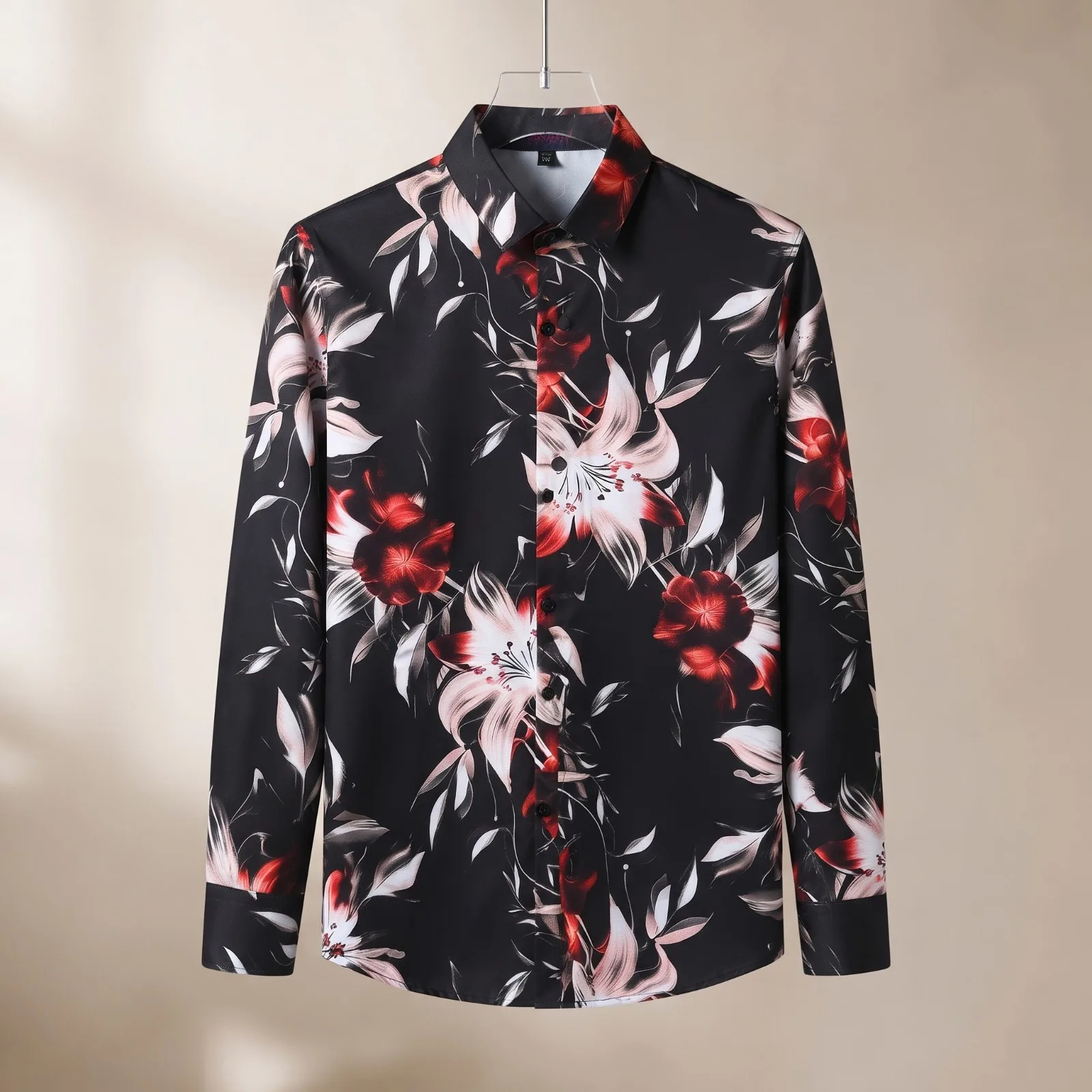Striking Black & Red Floral Printed Full-Sleeve Casual Shirt