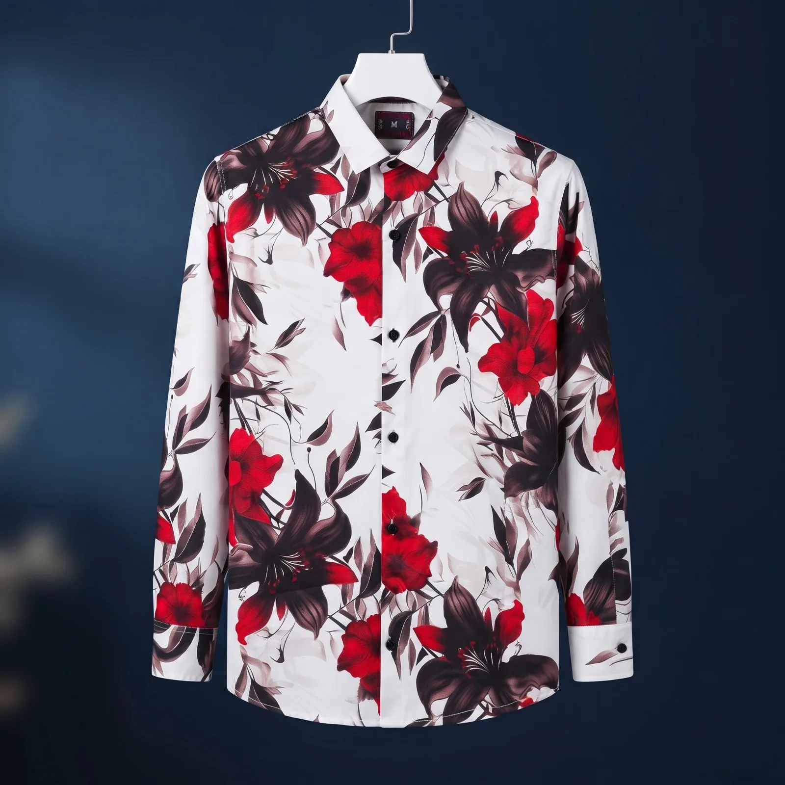 Black & Golden Floral Print Premium Full Sleeve Shirt